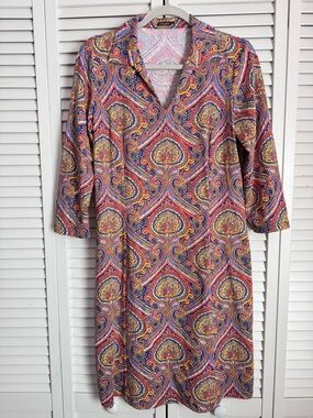 J. McLaughlin Catalina Cloth Paisley 3/4 Sleeves Dress Golf Tennis Medium